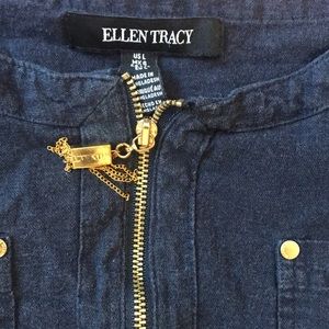 Ellen Tracy linen blend sleeveless navy blue top